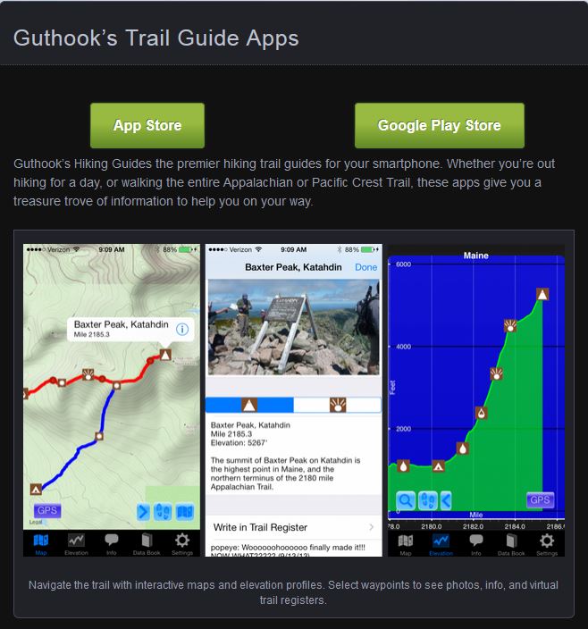 Mt. Katahdin in Guthook's AT Trail Guide website screen shot