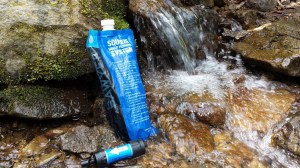 water filter and bag by stream
