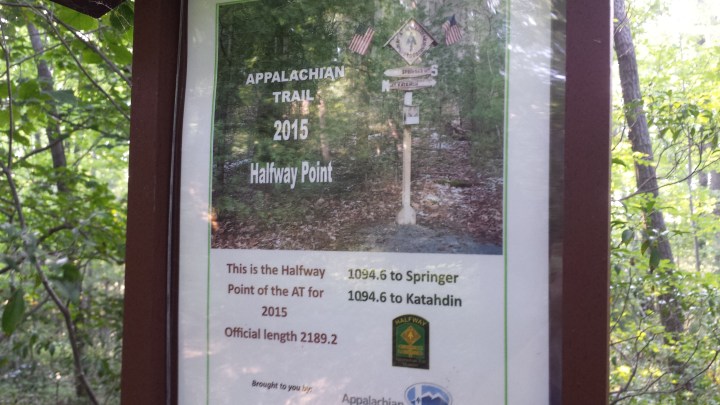 Sign at half-way point on The A.T.